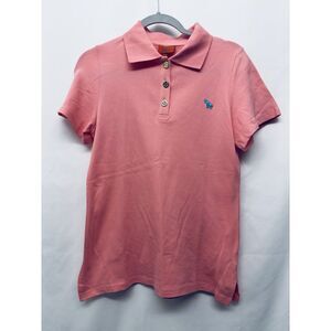 Tracy Negoshian Joyce Neon Pink Polo Shirt Size M Logo Gold Buttons Preppy Top